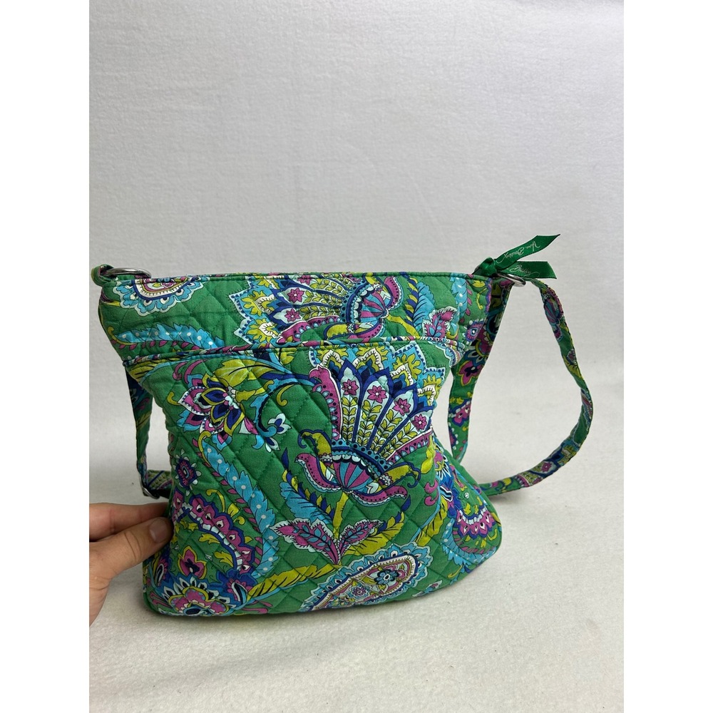 Boho Vera Bradley Women‎ Small Green Go Wild Paisley Quilted Crossbody Bag Purse